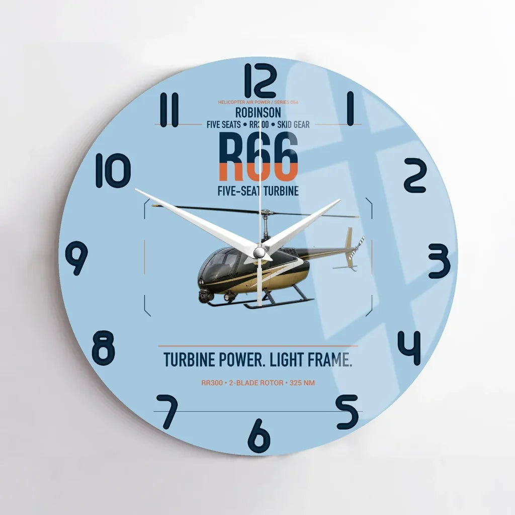 Robinson R66 design on light blue no frame wall clock