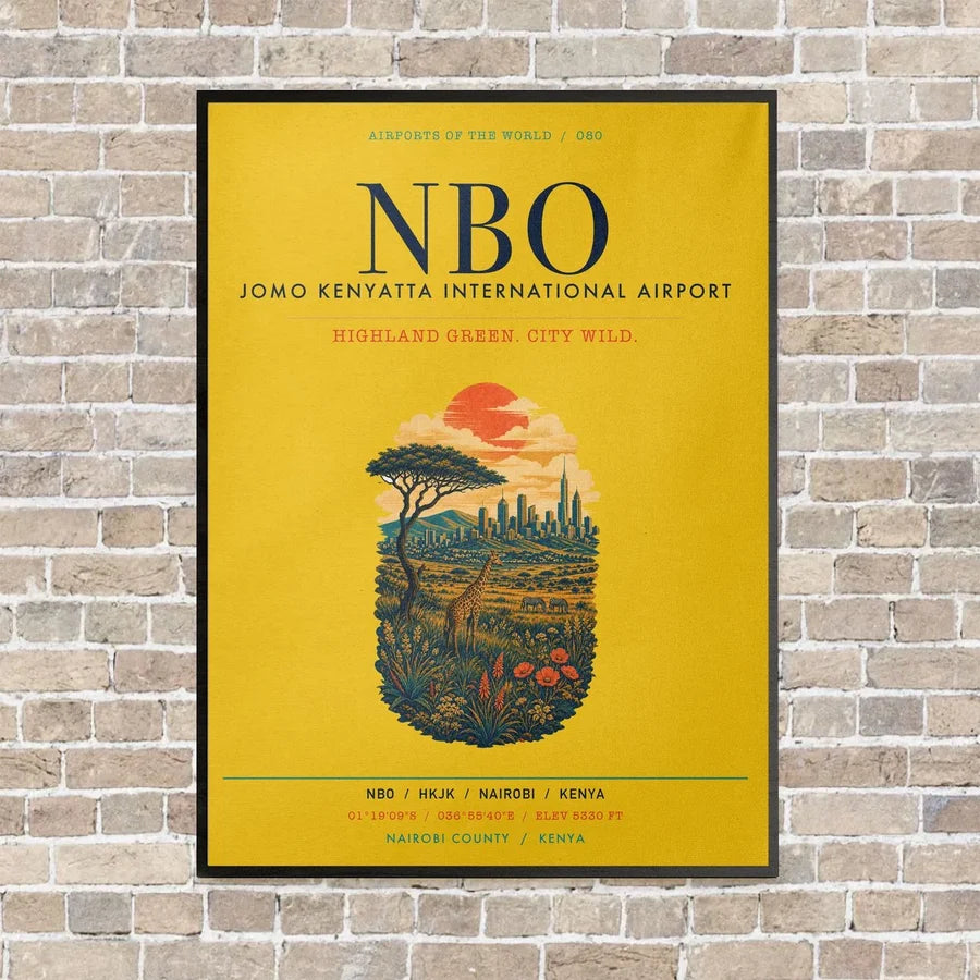 Jomo Kenyatta International Airport Nairobi NBO vertical canvas print - framed - yellow background