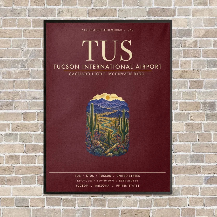 Tucson International Airport TUS vertical canvas print - framed - dark red background
