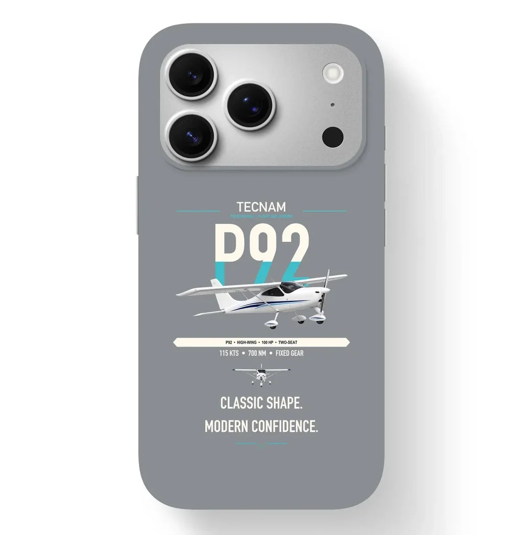 Tecnam P92 Echo MkII design on gray magsafe iphone case, for iPhone 17 Pro
