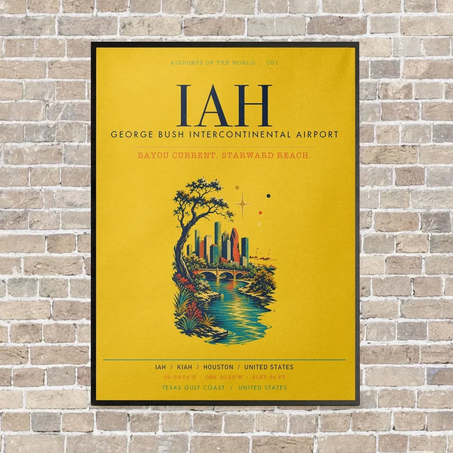 Houston George Bush Intercontinental Airport IAH vertical canvas print - framed - yellow background