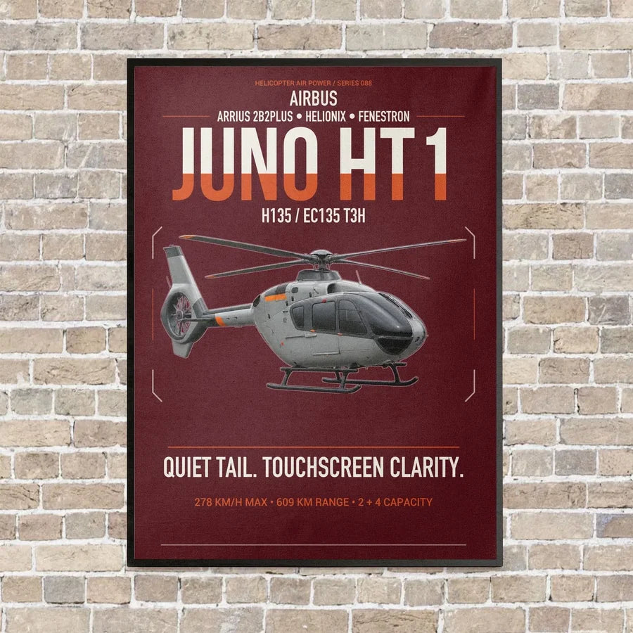 Airbus H135 Juno HT1 vertical canvas print - framed - dark red background