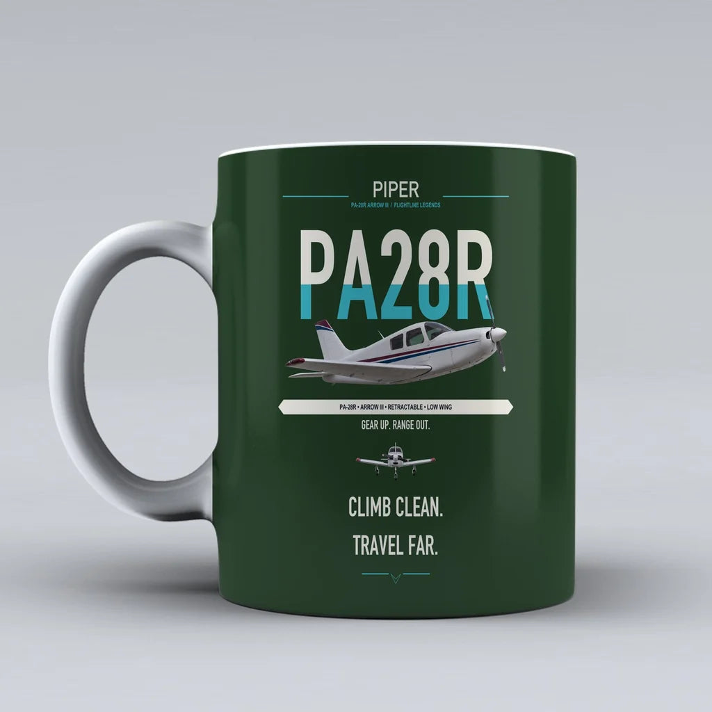 Piper PA-28R Arrow III design on dark green ceramic mug, double-side print