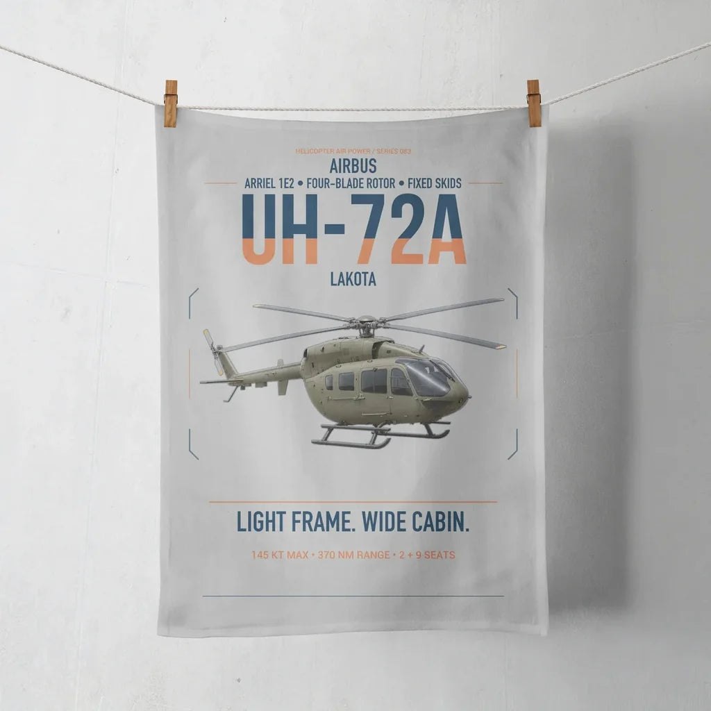 Airbus UH-72A Lakota design on light gray towel