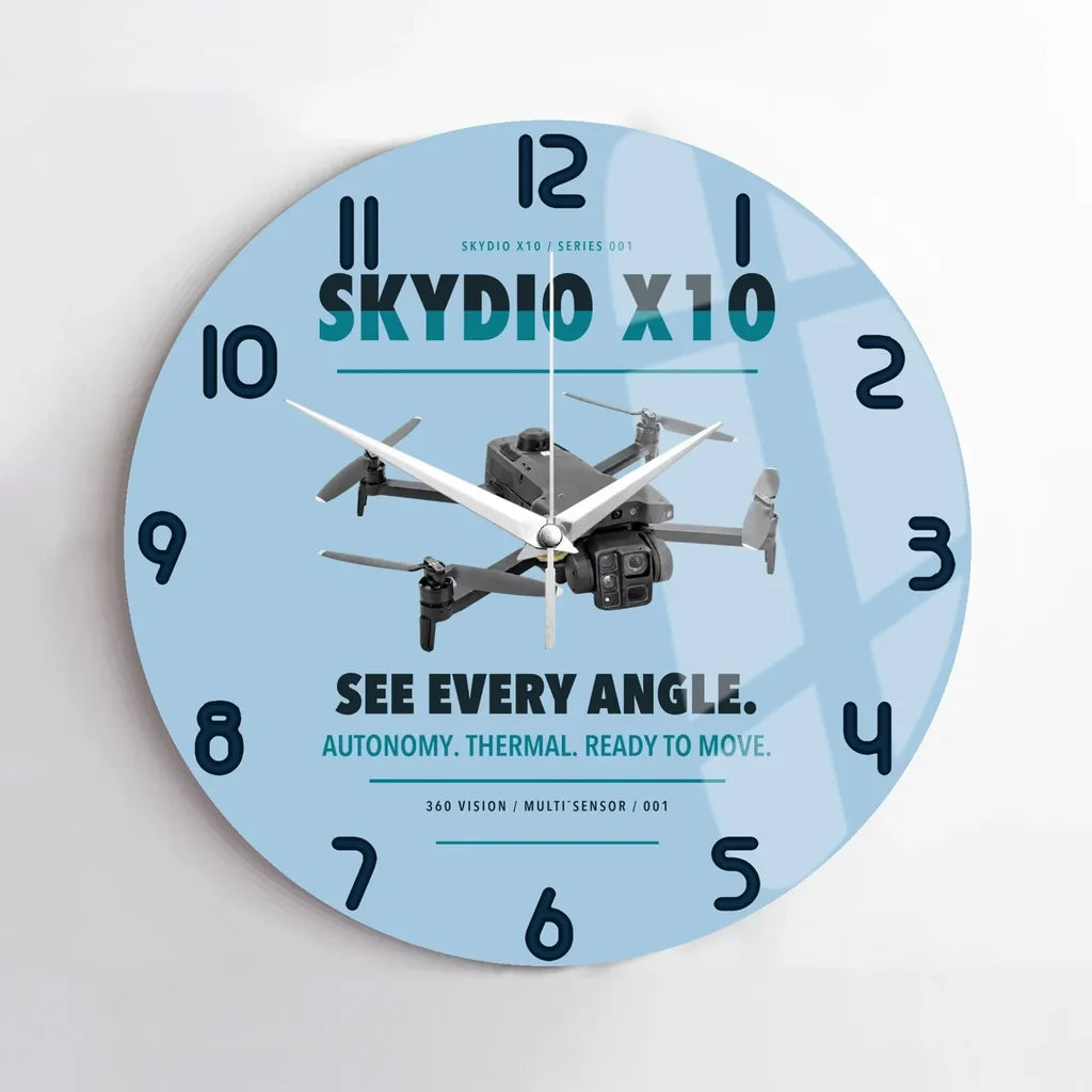 Skydio X10 design on light blue no frame wall clock