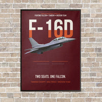 Thumbnail for F-16D Fighting Falcon Two Seats One Falcon vertical canvas print - framed - dark red background