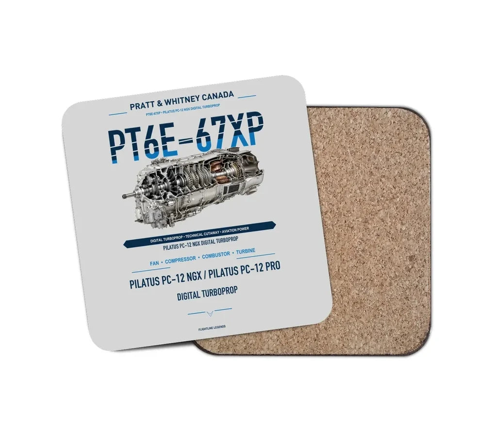 PT6E-67XP design on light gray 1 piece coaster