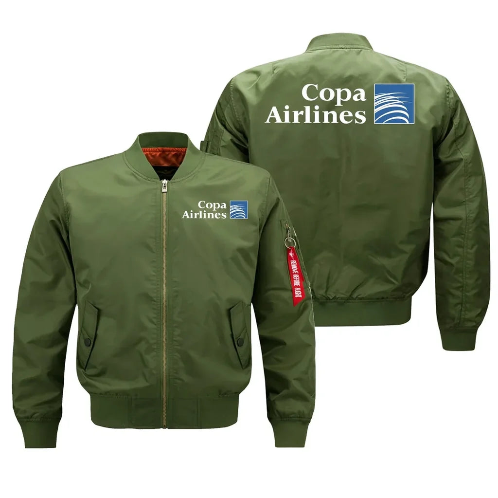 Copa Airlines aviation design embroidered on green bomber jacket