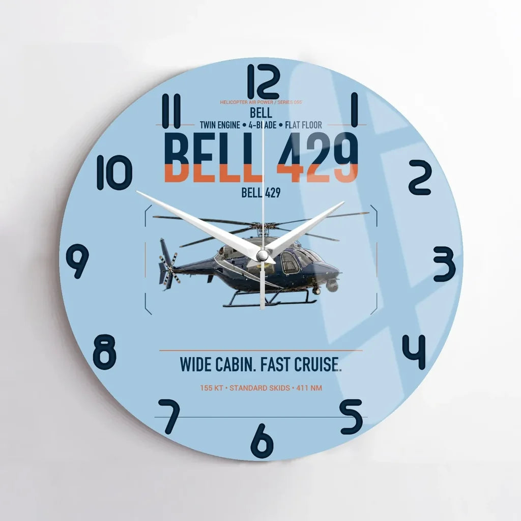 Bell 429 design on light blue no frame wall clock