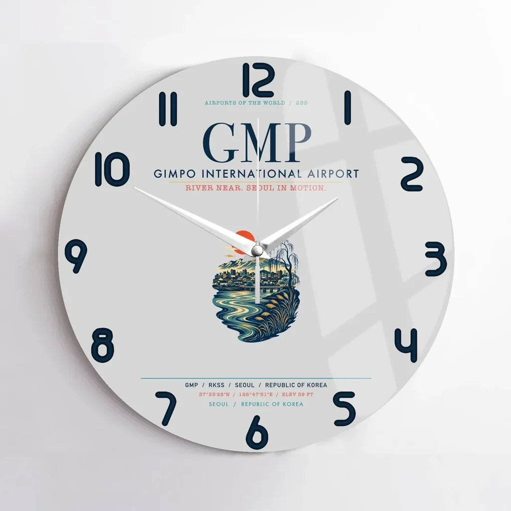 Gimpo International Airport (GMP) design on light gray no frame wall clock