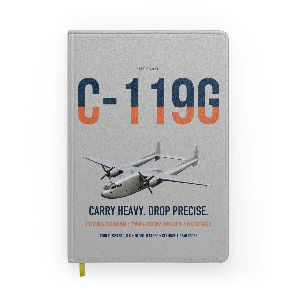 C-119G Flying Boxcar design on light gray notebook