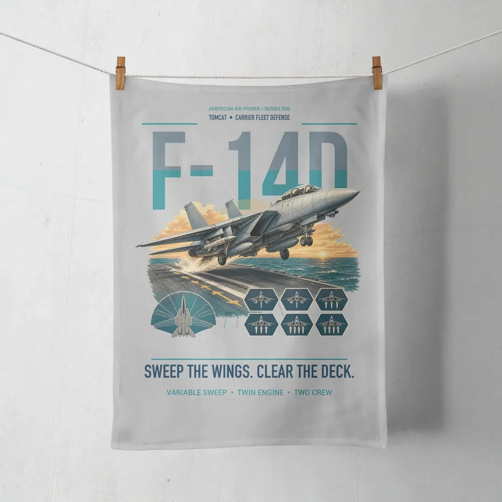 F-14D Tomcat design on light gray towel