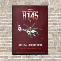 Thumbnail for Airbus H145 D3 vertical canvas print - framed - dark red background