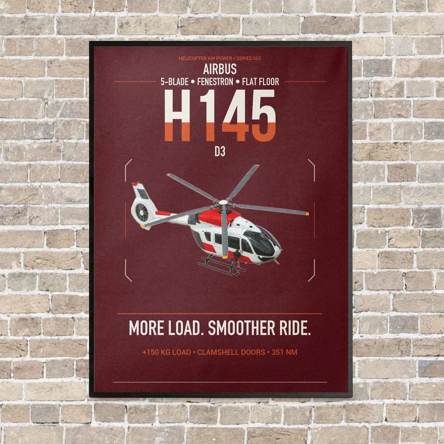 Airbus H145 D3 vertical canvas print - framed - dark red background