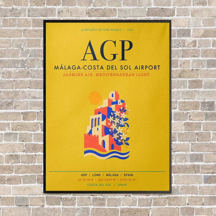 Malaga-Costa del Sol Airport AGP vertical canvas print - framed - yellow background