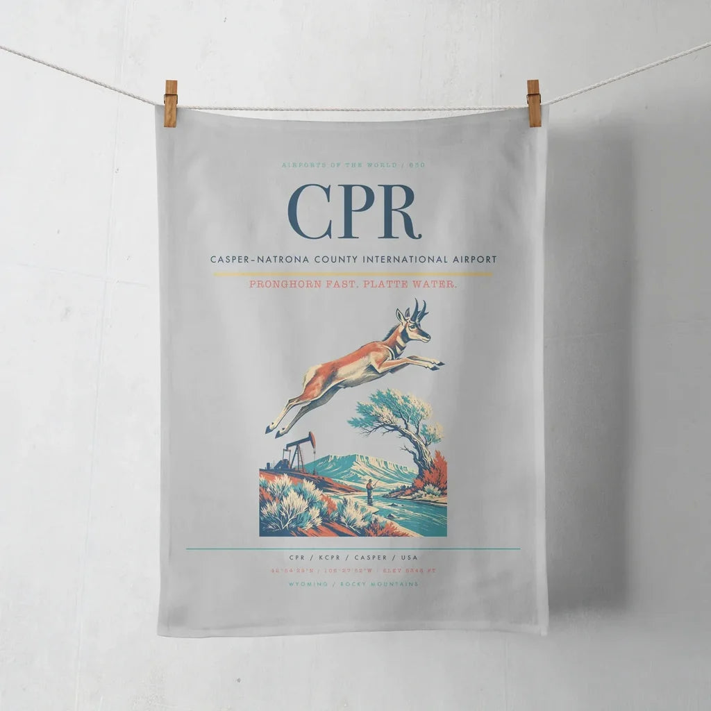 Casper–Natrona County International Airport (CPR) design on light gray towel