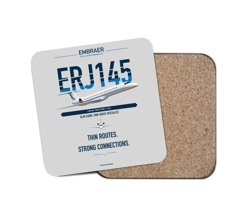 Embraer ERJ145 design on light gray 1 piece coaster