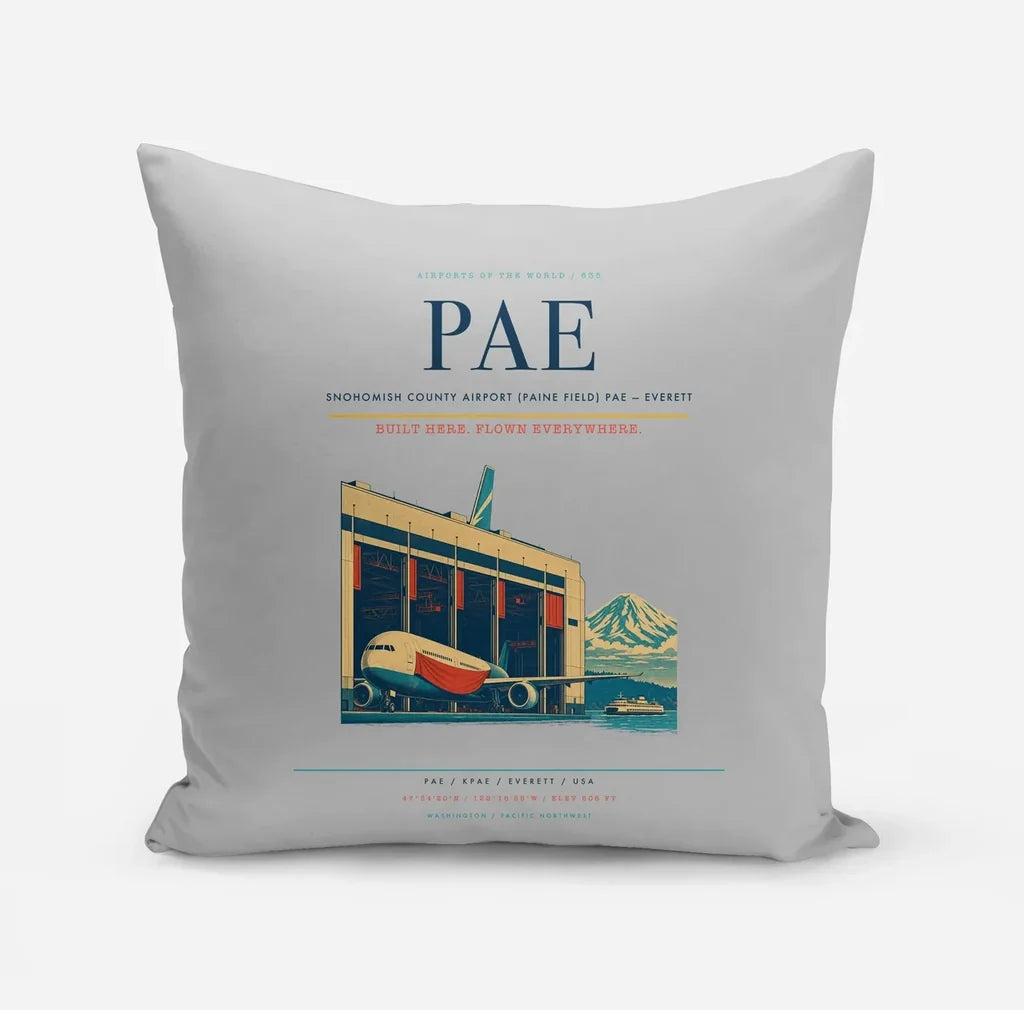 Snohomish County Airport (Paine Field) (PAE) design on light gray pillow