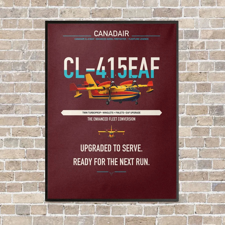 Canadair CL-415EAF vertical canvas print - framed - dark red background