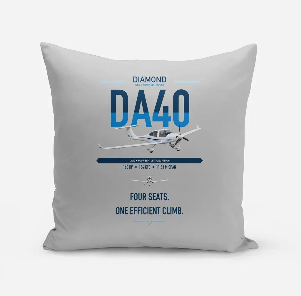 Diamond DA40 design on light gray pillow