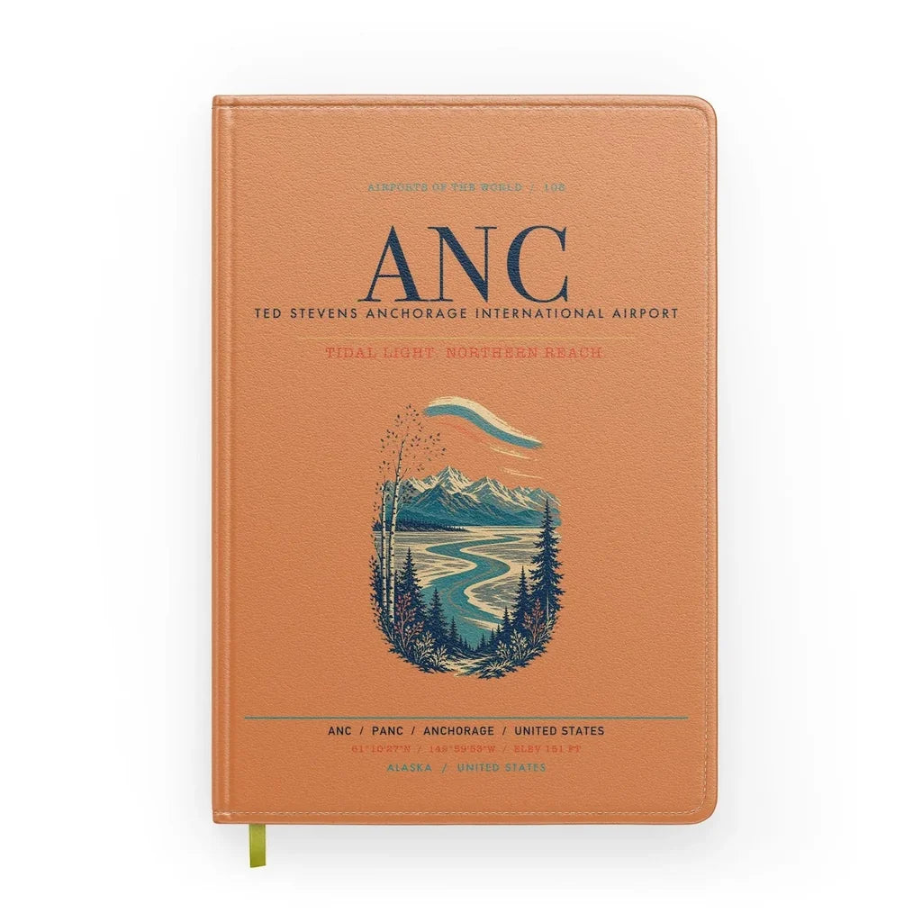 Ted Stevens Anchorage International Airport (ANC) design on orange notebook