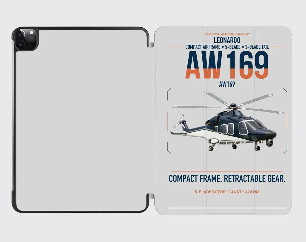 Leonardo AW169 design on light gray ipad tablet case