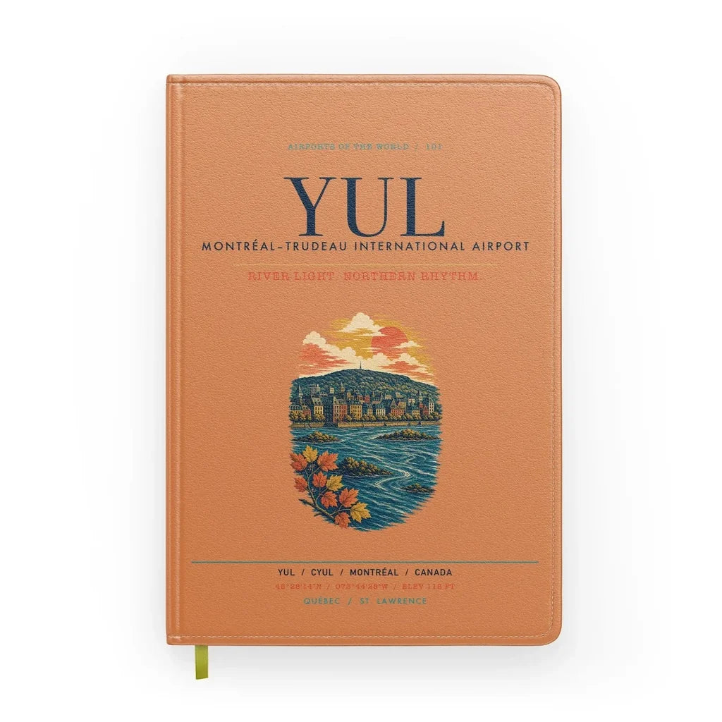 Montréal–Trudeau International Airport (YUL) design on orange notebook