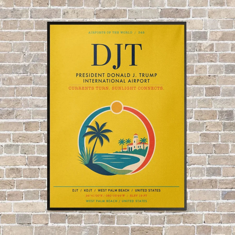President Donald J. Trump International Airport DJT - Canvas Framed - Yellow