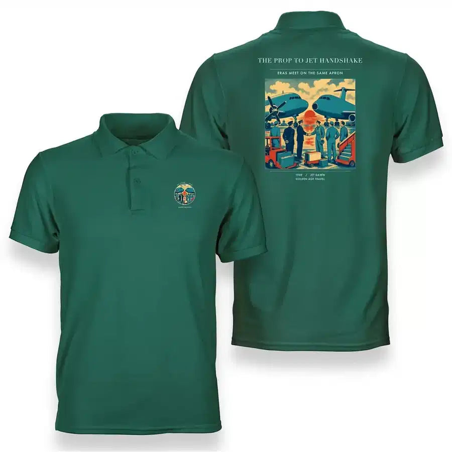 VINTAGE G4385 - The Prop To Jet Handshake - Double-Side Polo T-Shirt design on green