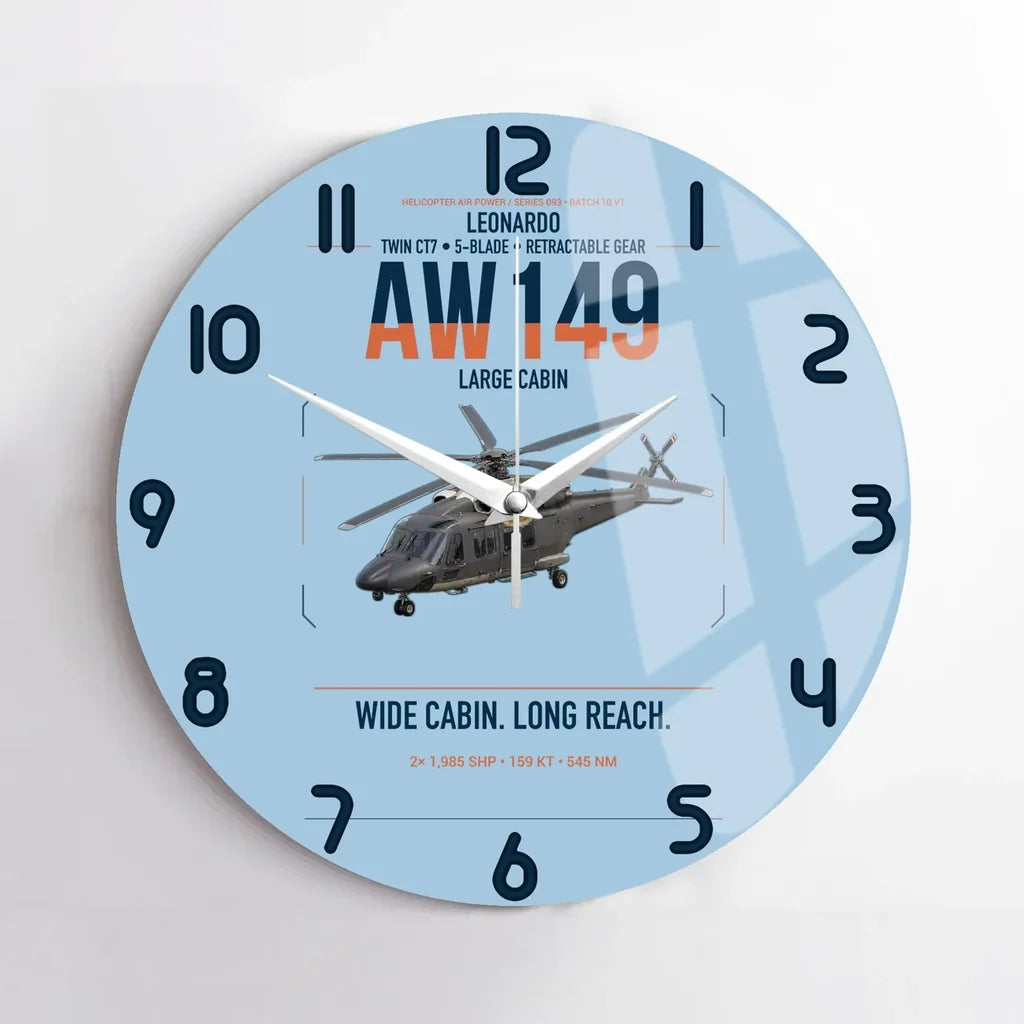 Leonardo AW149 design on light blue no frame wall clock