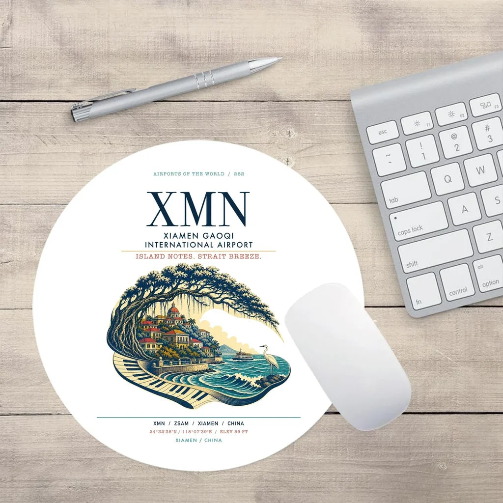 Xiamen Gaoqi International Airport (XMN) design on white round mouse pad