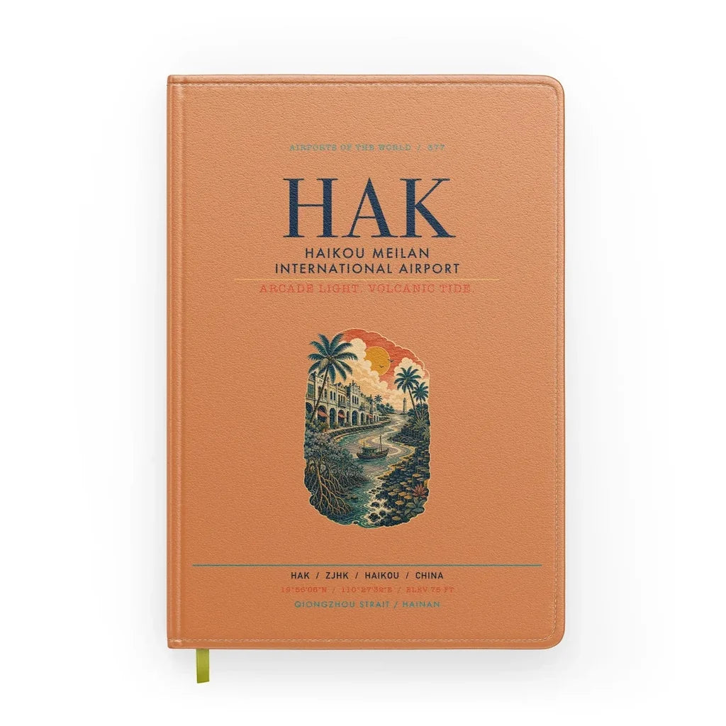 Haikou Meilan International Airport (HAK) design on orange notebook