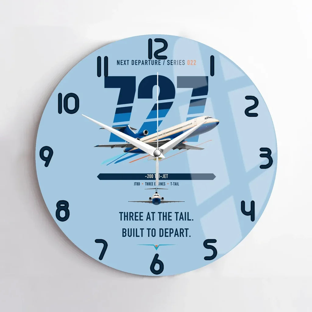 Boeing 727-200 design on light blue no frame wall clock