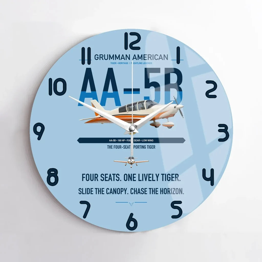 Grumman American AA-5B Tiger design on light blue no frame wall clock