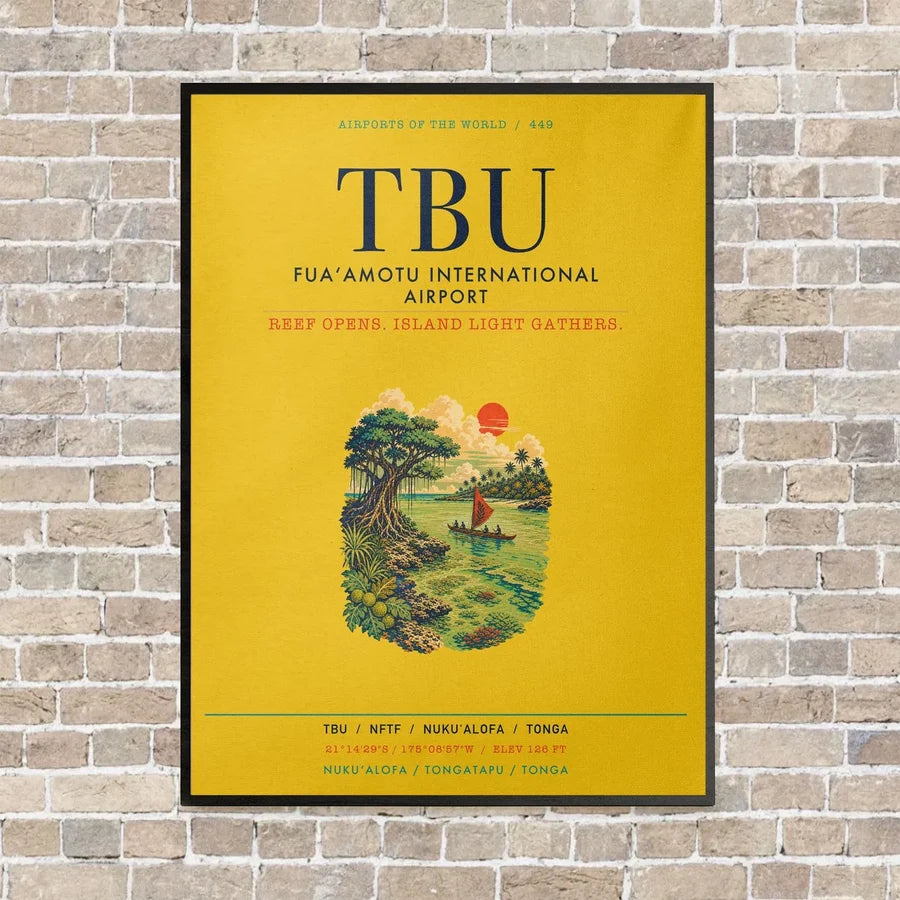 Fuaʻamotu International Airport TBU vertical canvas print - framed - yellow background