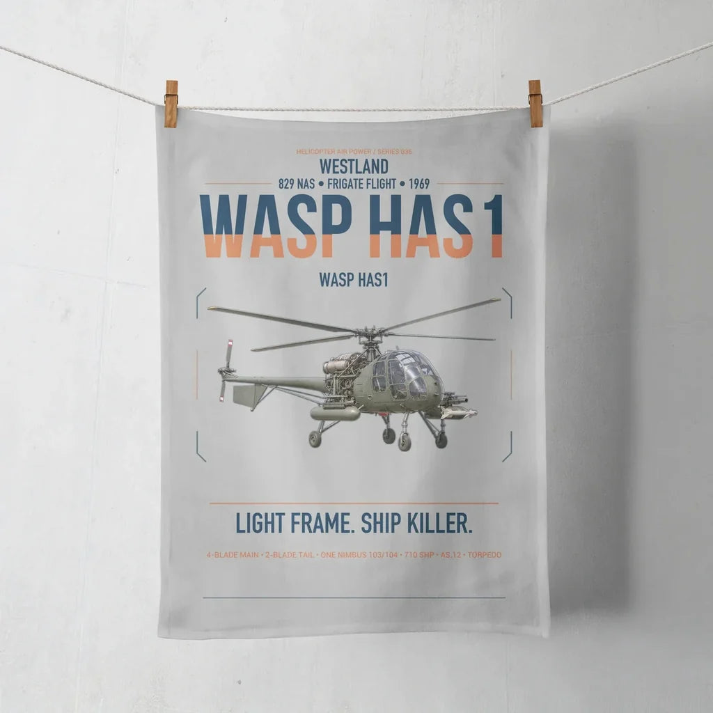 Westland Wasp HAS1 design on light gray towel