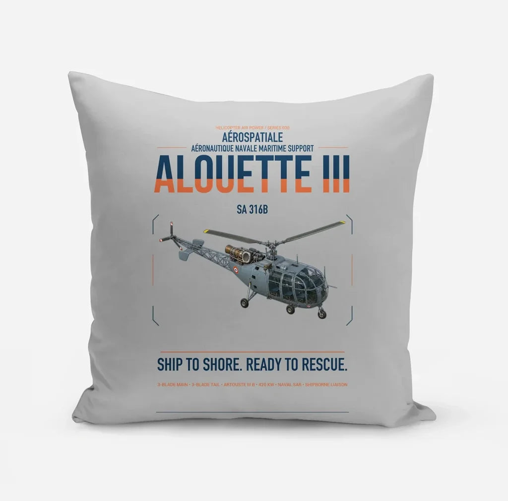 Aérospatiale SA 316B Alouette III design on light gray pillow