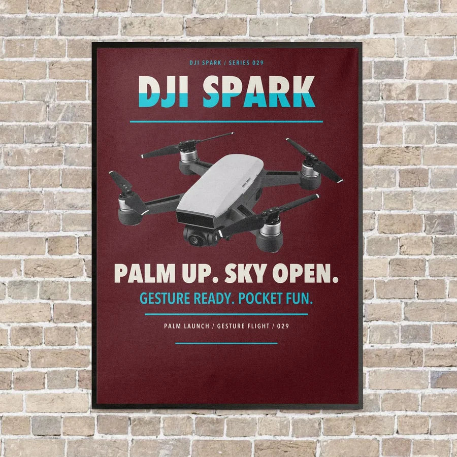 DJI Spark vertical canvas print - framed - dark red background