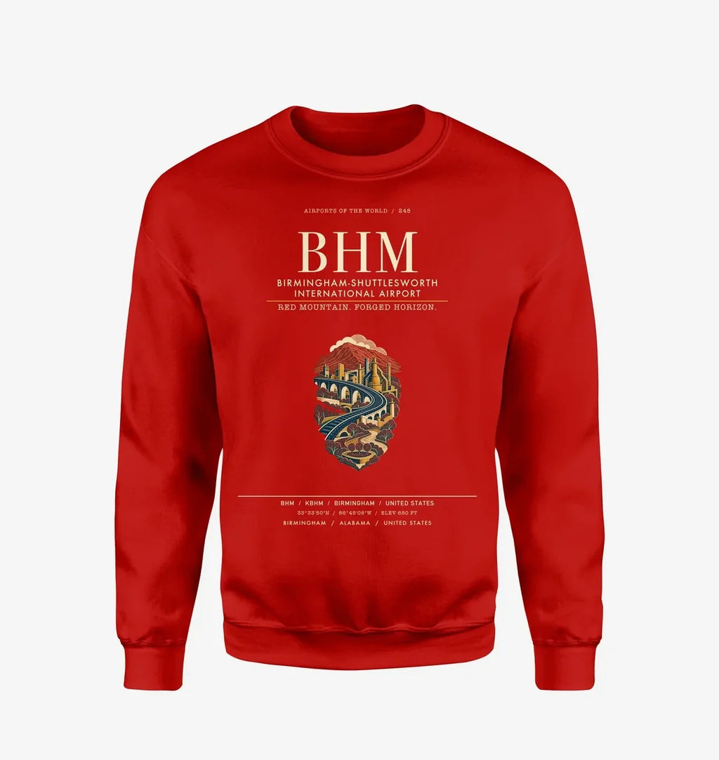 Birmingham-Shuttlesworth International Airport (BHM) design on red sweatshirt