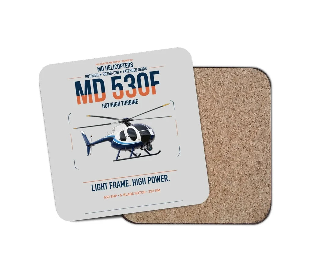 MD Helicopters MD 530F design on light gray 1 piece coaster