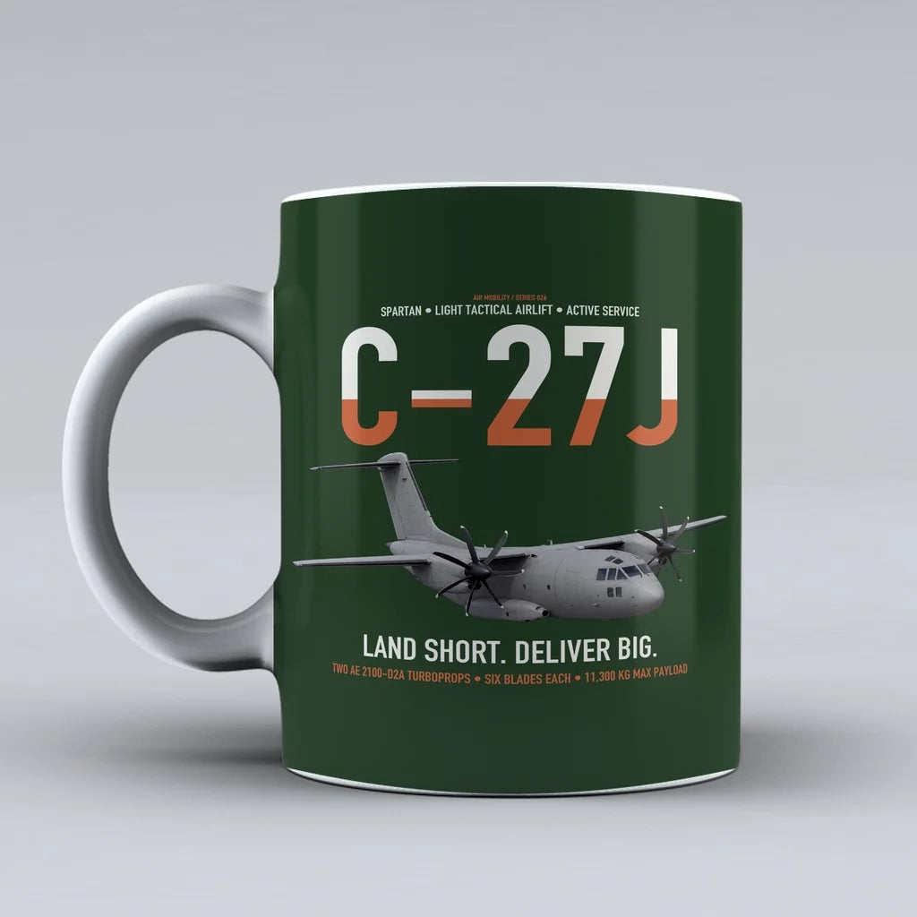 C-27J Spartan design on dark green ceramic mug, double-side print