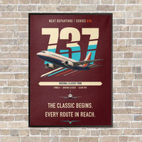 Thumbnail for Boeing 737-300 Classic vertical canvas print - framed - dark red background