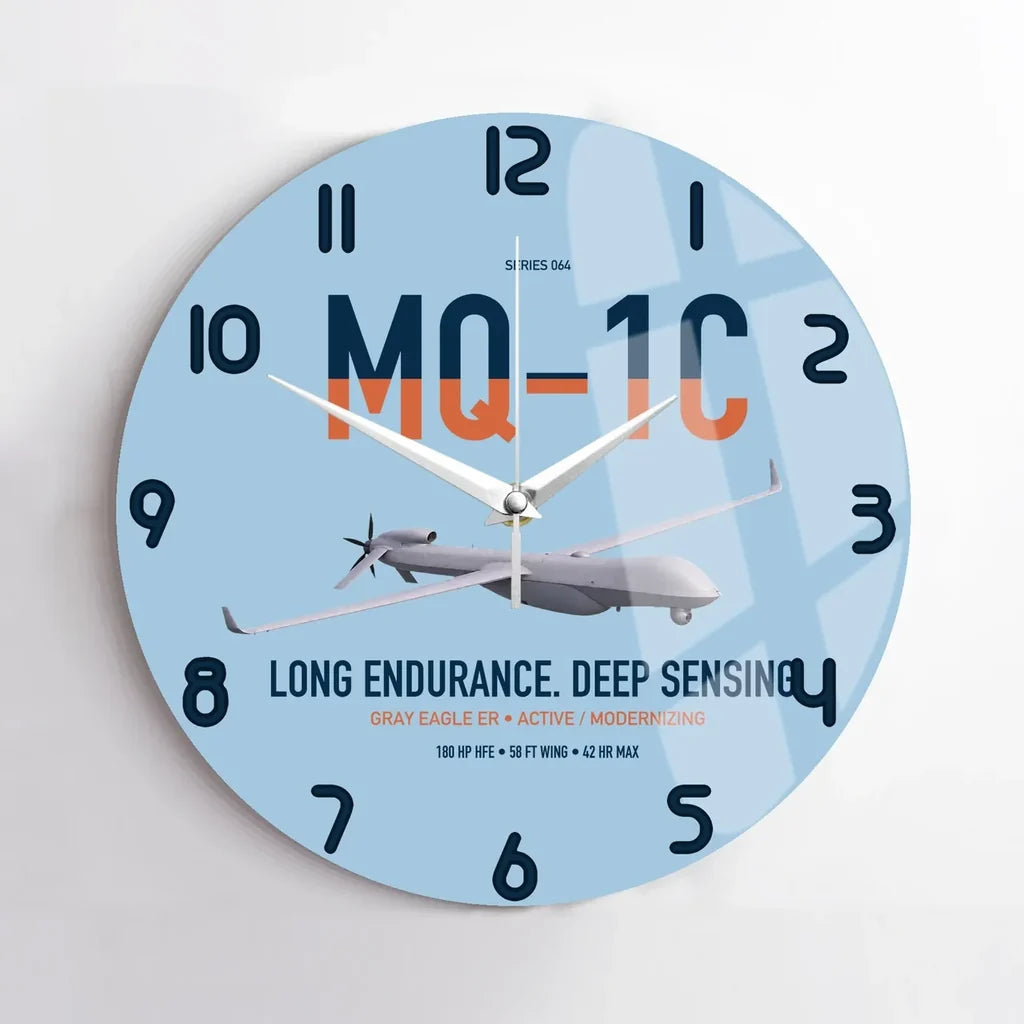 MQ-1C Gray Eagle ER design on light blue no frame wall clock