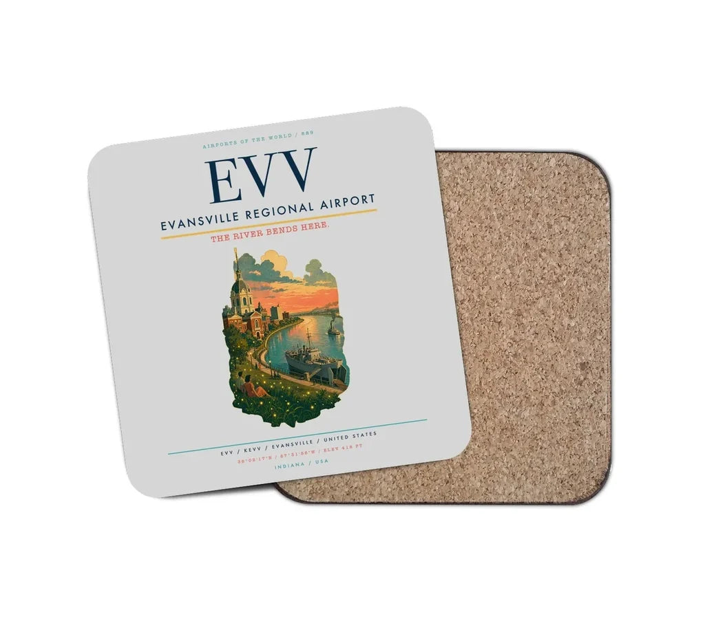 Evansville Regional Airport (EVV) design on light gray 1 piece coaster