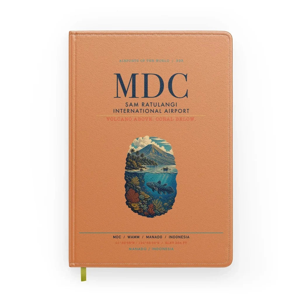 Sam Ratulangi International Airport Manado (MDC) design on orange notebook