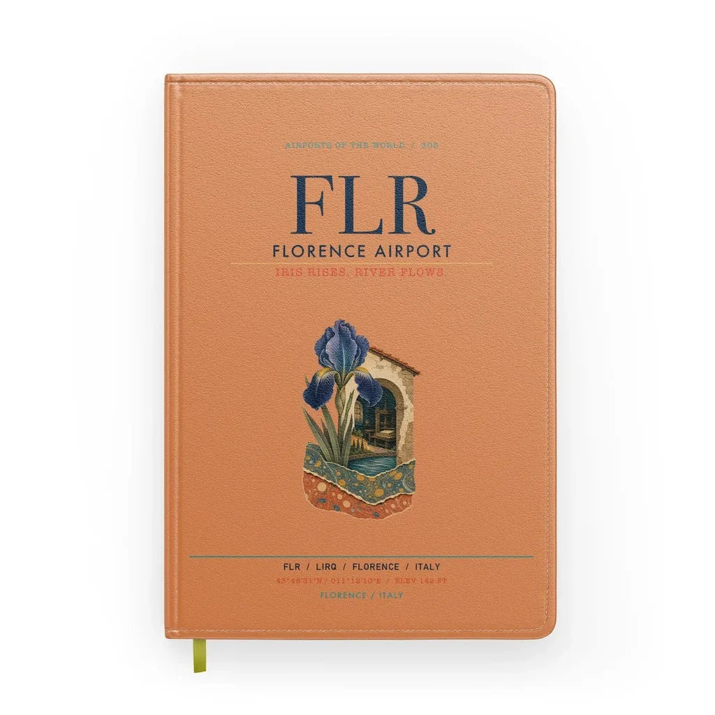 Florence Airport (FLR) design on orange notebook