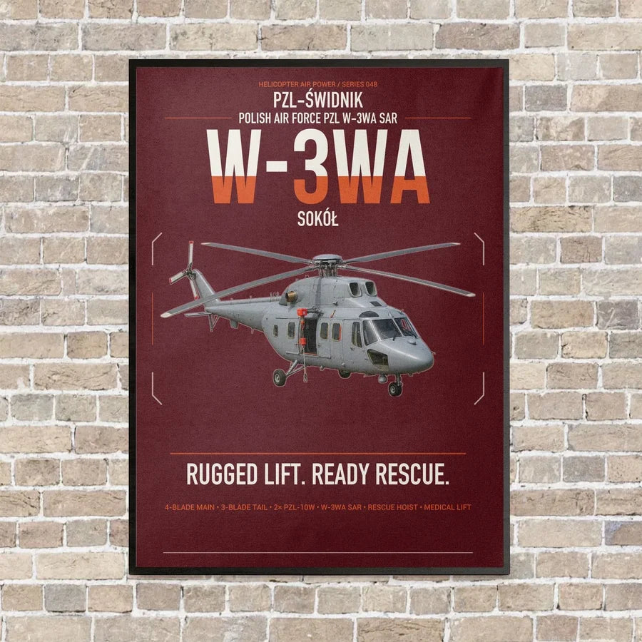 PZL-Świdnik W-3WA Sokół vertical canvas print - framed - dark red background