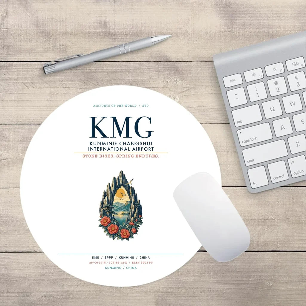 Kunming Changshui International Airport (KMG) design on white round mouse pad