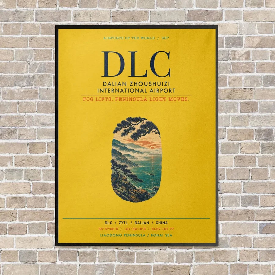 Dalian Zhoushuizi International Airport DLC vertical canvas print - framed - yellow background