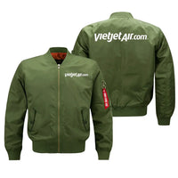 Thumbnail for VietJet Air aviation design embroidered on green bomber jacket